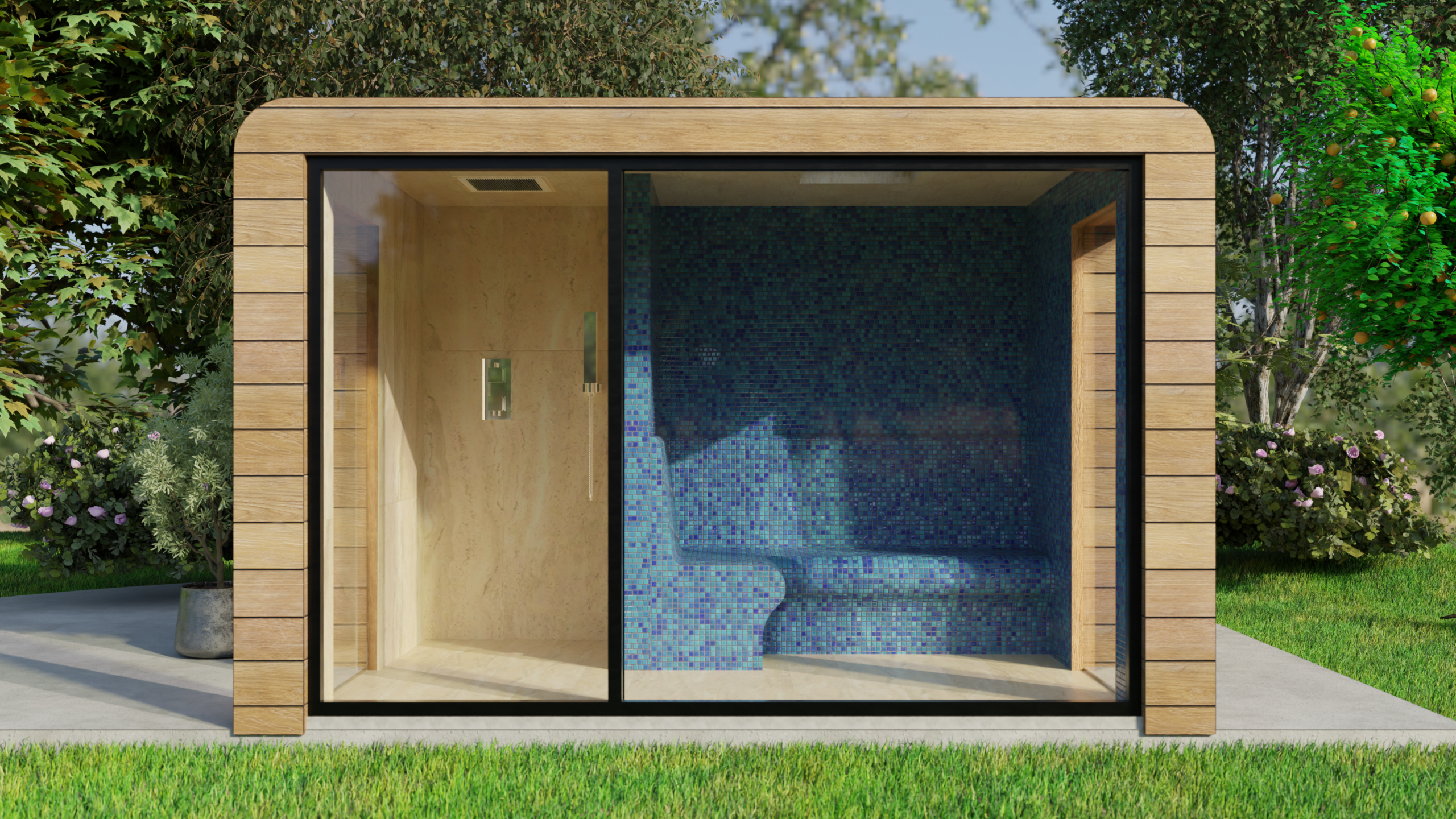 hammam d'extérieur sur mesure en bois
